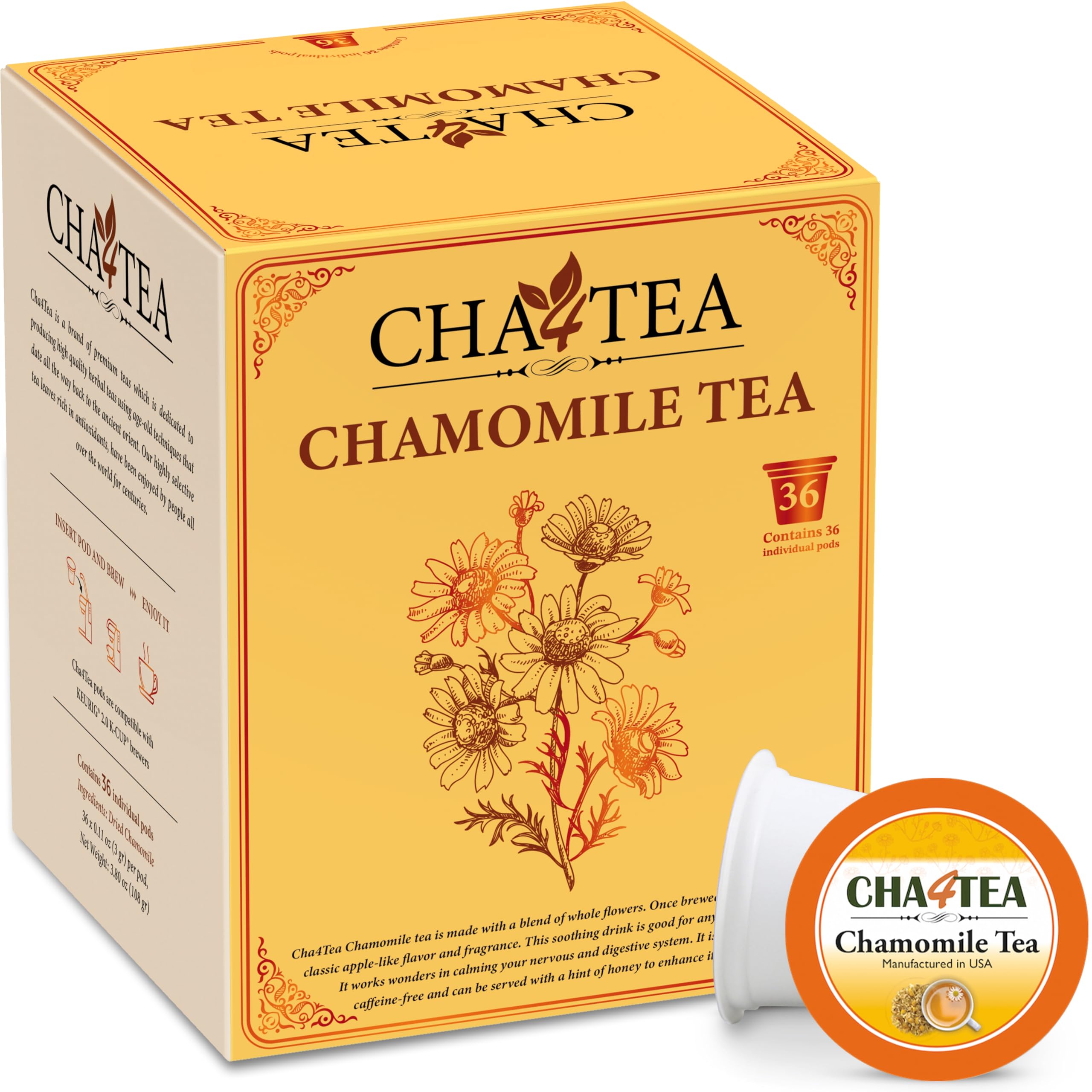 Amazon.com : Cha4Tea 36-Count Pure Chamomile Herbal Tea Pods
